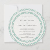 緑+白の様式化された波のエレガントビーチ結婚式 招待状 (正面)