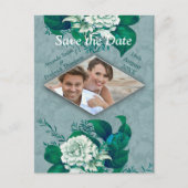 緑/白バラ花の緑のパターン紙 案内ポストカード (正面)