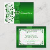 緑、白フローラ、ハートウェディングレセプションカード エンクロージャーカード (正面/裏面)