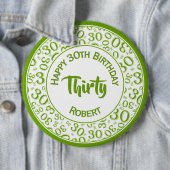 緑/白30歳の誕生日パーティー番号30のパターン 缶バッジ (インサイチュ)