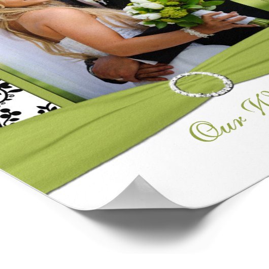 緑、白、および黒のダマスクのフォトフレーム挿入 ポスター (角)