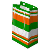 緑、白、オレンジストライプ色 スモールペーパーバッグ (正面アングル)