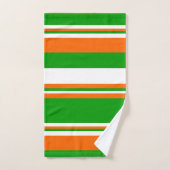 緑、白、オレンジストライプ色 バスタオルセット (ハンドタオル)