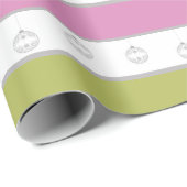 緑、白、ピンクのオーナメントストライプ付き ラッピングペーパー (ロールコーナー)