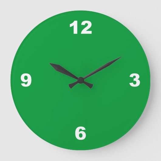 緑、白、大きな数字の壁時計 ラージ壁時計 (正面)