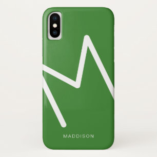 緑（白）対角シンプルパーソナライズされた線 iPhone X ケース