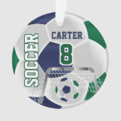 緑、白、濃い青のパーソナライズされたサッカー⚽ オーナメント (正面)