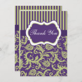 緑、白、紫のダマスクサンキューカード サンキューカード (正面/裏面)