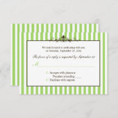 緑、白、茶色の返信ストライプのカード 招待状 (正面/裏面)