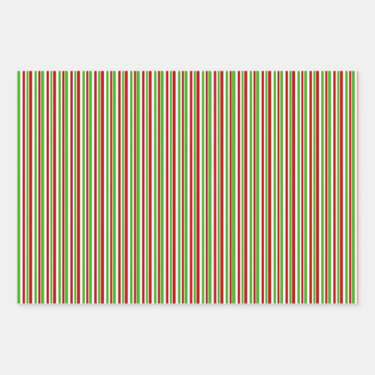 緑、白、赤のクリスマスをテーマにしたストライプ ラッピングペーパーシート (正面3)