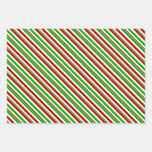 緑、白、赤のクリスマスをテーマにしたストライプ ラッピングペーパーシート (正面2)
