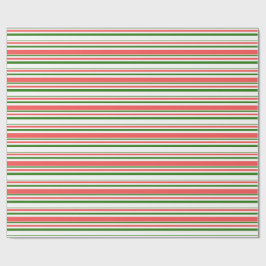 緑、白、赤のクリスマスをテーマにしたライニング模様 ラッピングペーパー