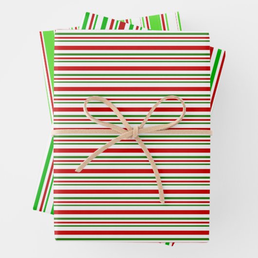 緑、白、赤のクリスマスをテーマにしたライン ラッピングペーパーシート (インサイチュ)