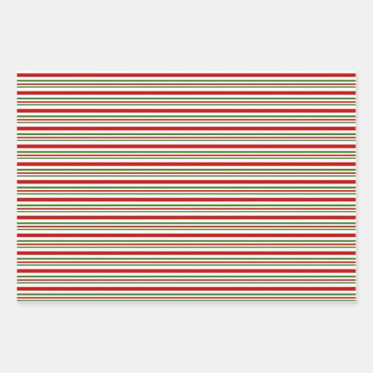 緑、白、赤のクリスマスをテーマにしたライン ラッピングペーパーシート (正面)