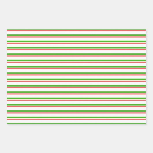 緑、白、赤のクリスマスをテーマにしたライン ラッピングペーパーシート (正面3)