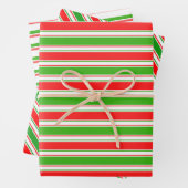 緑、白、赤のクリスマスをテーマにしたライン ラッピングペーパーシート (インサイチュ)