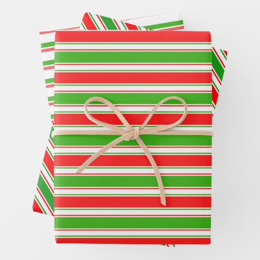 緑、白、赤のクリスマスをテーマにしたライン ラッピングペーパーシート (インサイチュ)