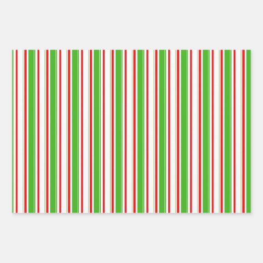 緑、白、赤のクリスマスをテーマにしたライン ラッピングペーパーシート (正面3)
