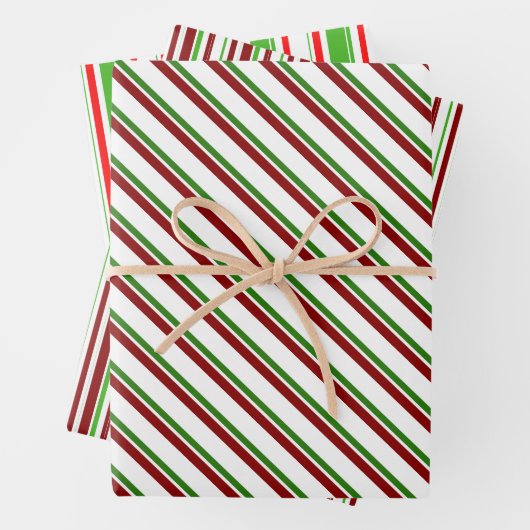 緑、白、赤のクリスマスをテーマにしたライン ラッピングペーパーシート (インサイチュ)