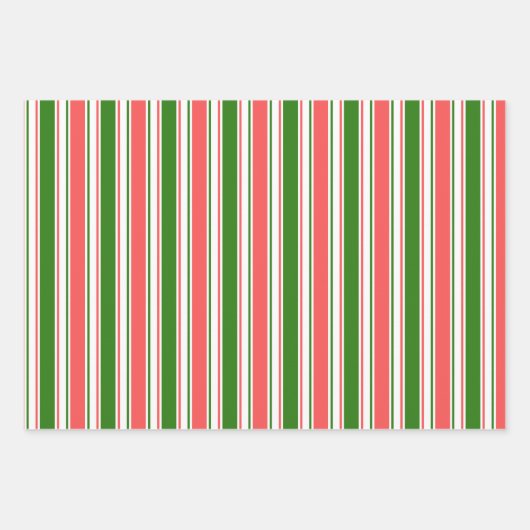 緑、白、赤のクリスマスをテーマにしたライン ラッピングペーパーシート (正面3)