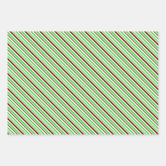 緑、白、赤のクリスマスをテーマにしたライン ラッピングペーパーシート (正面3)