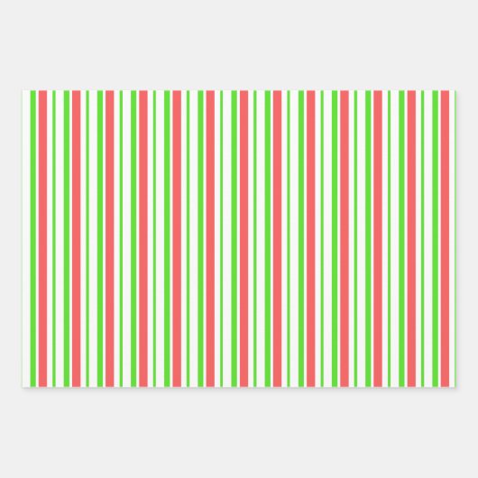 緑、白、赤のクリスマスをテーマにしたライン ラッピングペーパーシート (正面)