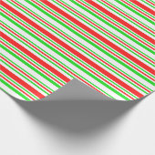 緑、白、赤のクリスマスをテーマにしたライン ラッピングペーパー (角)