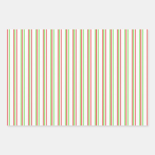 緑、白、赤のクリスマスをテーマにした線 ラッピングペーパーシート (正面2)