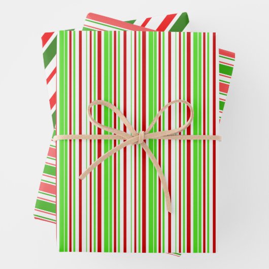 緑、白、赤のクリスマスをテーマにした線 ラッピングペーパーシート (インサイチュ)