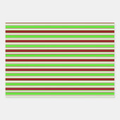 緑、白、赤のクリスマスをテーマにした線 ラッピングペーパーシート (正面3)