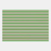 緑、白、赤のクリスマスをテーマにした線 ラッピングペーパーシート (正面)