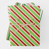 緑、白、赤のクリスマスをテーマにした線 ラッピングペーパーシート (インサイチュ)