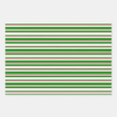 緑、白、赤のクリスマスをテーマにした線 ラッピングペーパーシート (正面)