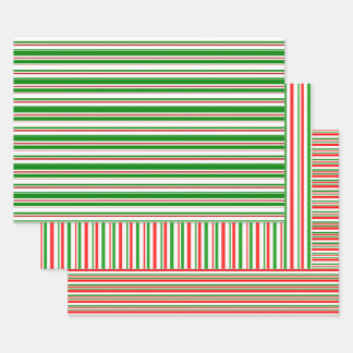 緑、白、赤のクリスマスをテーマにした線 ラッピングペーパーシート