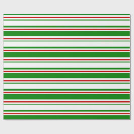 緑、白、赤のクリスマスをテーマにした線 ラッピングペーパー