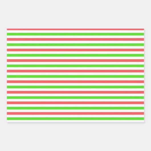 緑、白、赤のクリスマススタイルのパターストライプン ラッピングペーパーシート (正面2)