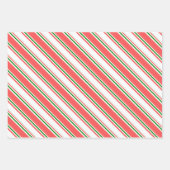 緑、白、赤のクリスマススタイルストライプ ラッピングペーパーシート (正面3)