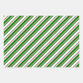 緑、白、赤のクリスマススタイルストライプ ラッピングペーパーシート (正面2)