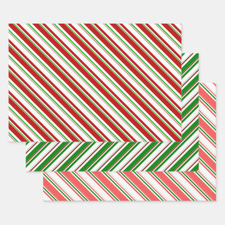 緑、白、赤のクリスマススタイルストライプ ラッピングペーパーシート