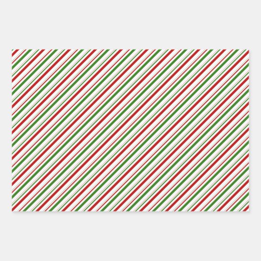 緑、白、赤のクリスマススタイルストライプ ラッピングペーパーシート (正面3)