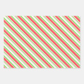 緑、白、赤のクリスマススタイルストライプ ラッピングペーパーシート (正面2)