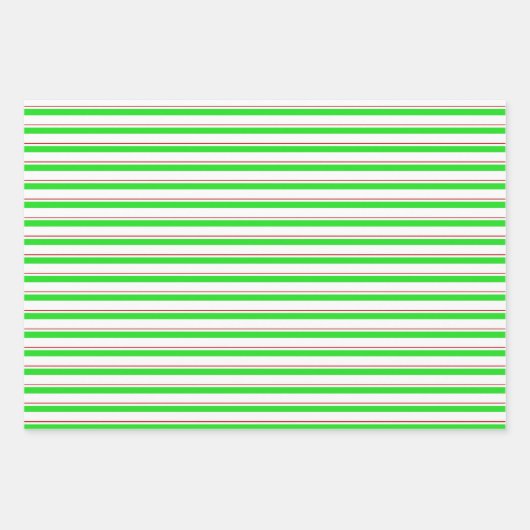 緑、白、赤のクリスマススタイルストライプ ラッピングペーパーシート (正面3)