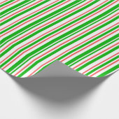 緑、白、赤のクリスマススタイルストライプ ラッピングペーパー (角)