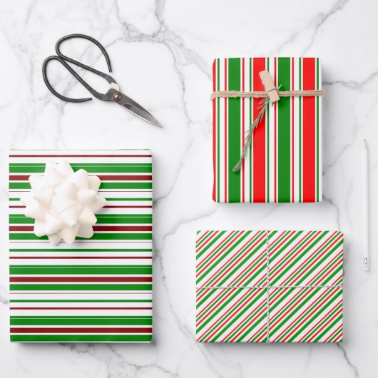 緑、白、赤のクリスマススタイル模様 ラッピングペーパーシート (正面)