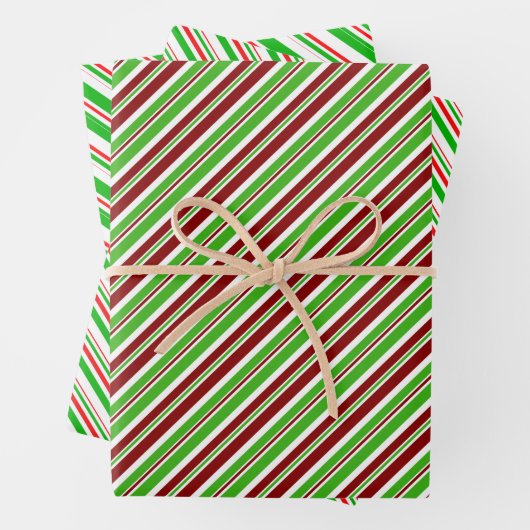 緑、白、赤のクリスマスパターン ラッピングペーパーシート (インサイチュ)