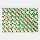 緑、白、赤のクリスマス・スタイル・ライン ラッピングペーパーシート (正面2)