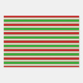 緑、白、赤のクリスマス・スタイル・ライン ラッピングペーパーシート (正面)