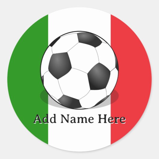 緑、白、赤の背景のサッカーボール ラウンドシール (正面)