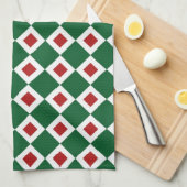 緑、白、赤ダイヤモンドパターン キッチンタオル (四つ折り)