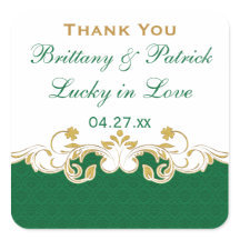 緑、白、金ゴールドスクロール結婚式の引き出物シール